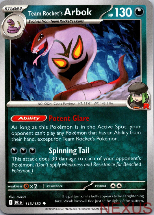 Team Rocket's Arbok 113/182 Uncommon Near Mint