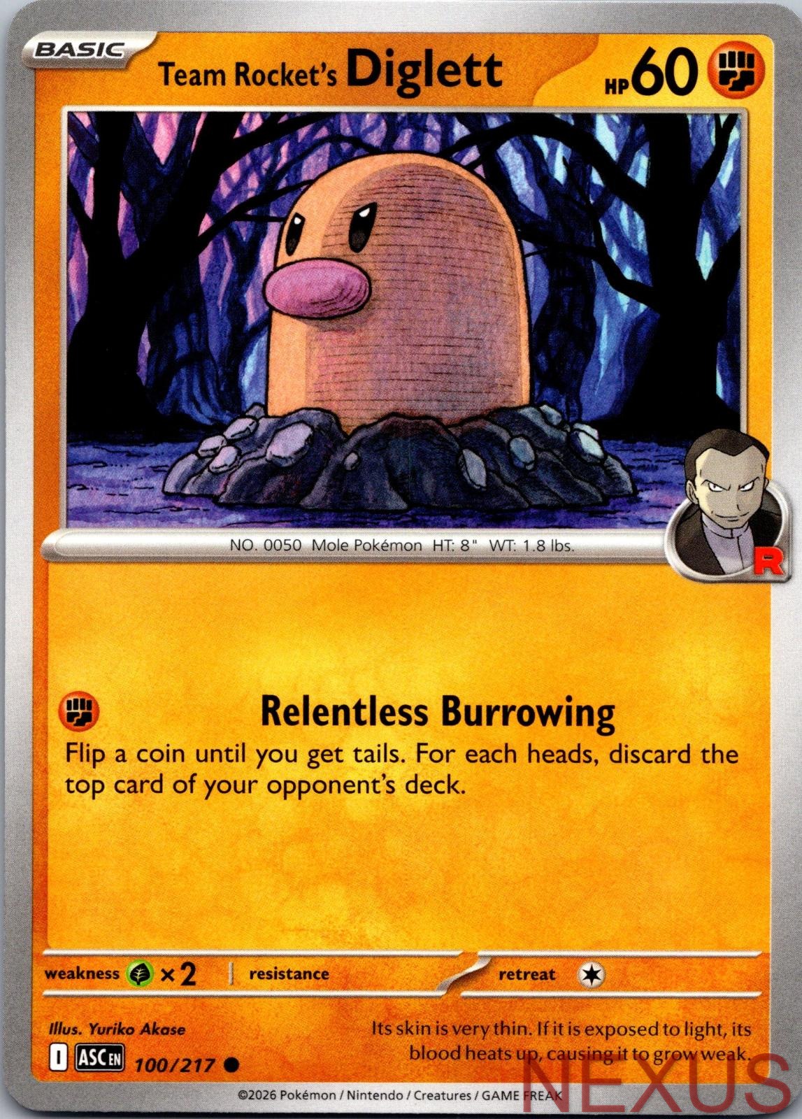 Team Rocket's Diglett 100/217 Common Near Mint