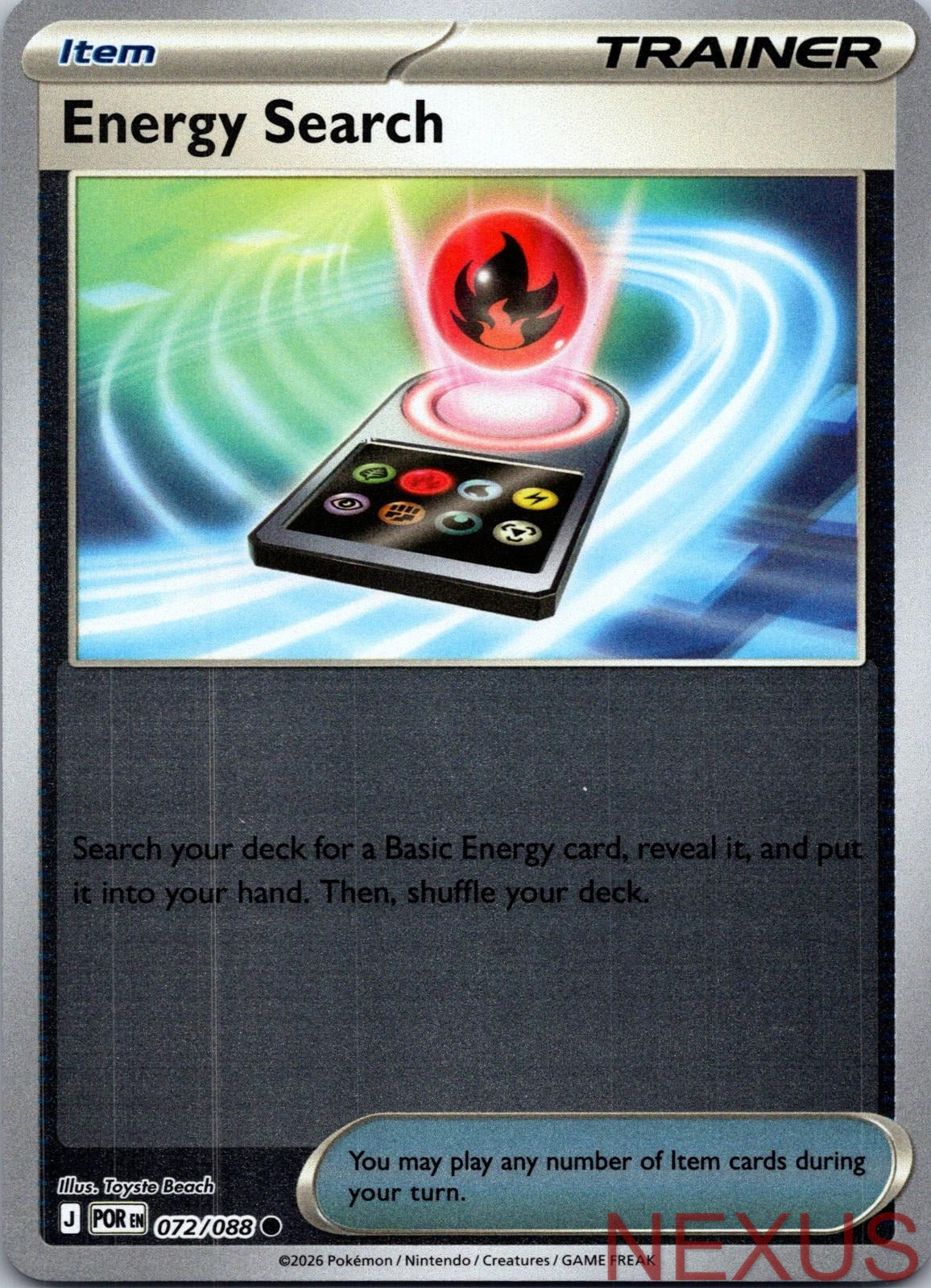 Energy Search 072/088 Common Reverse Holo Near Mint