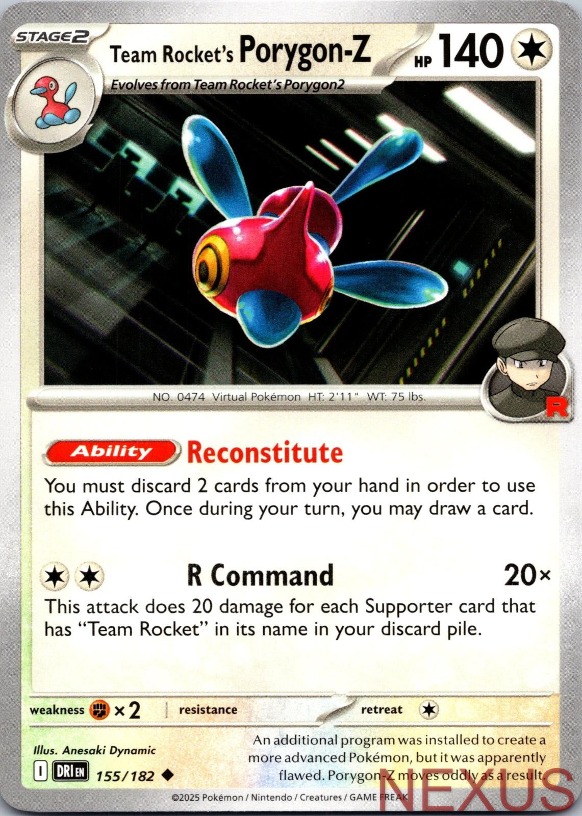 Team Rocket's Porygon-Z 155/182 Uncommon Near Mint