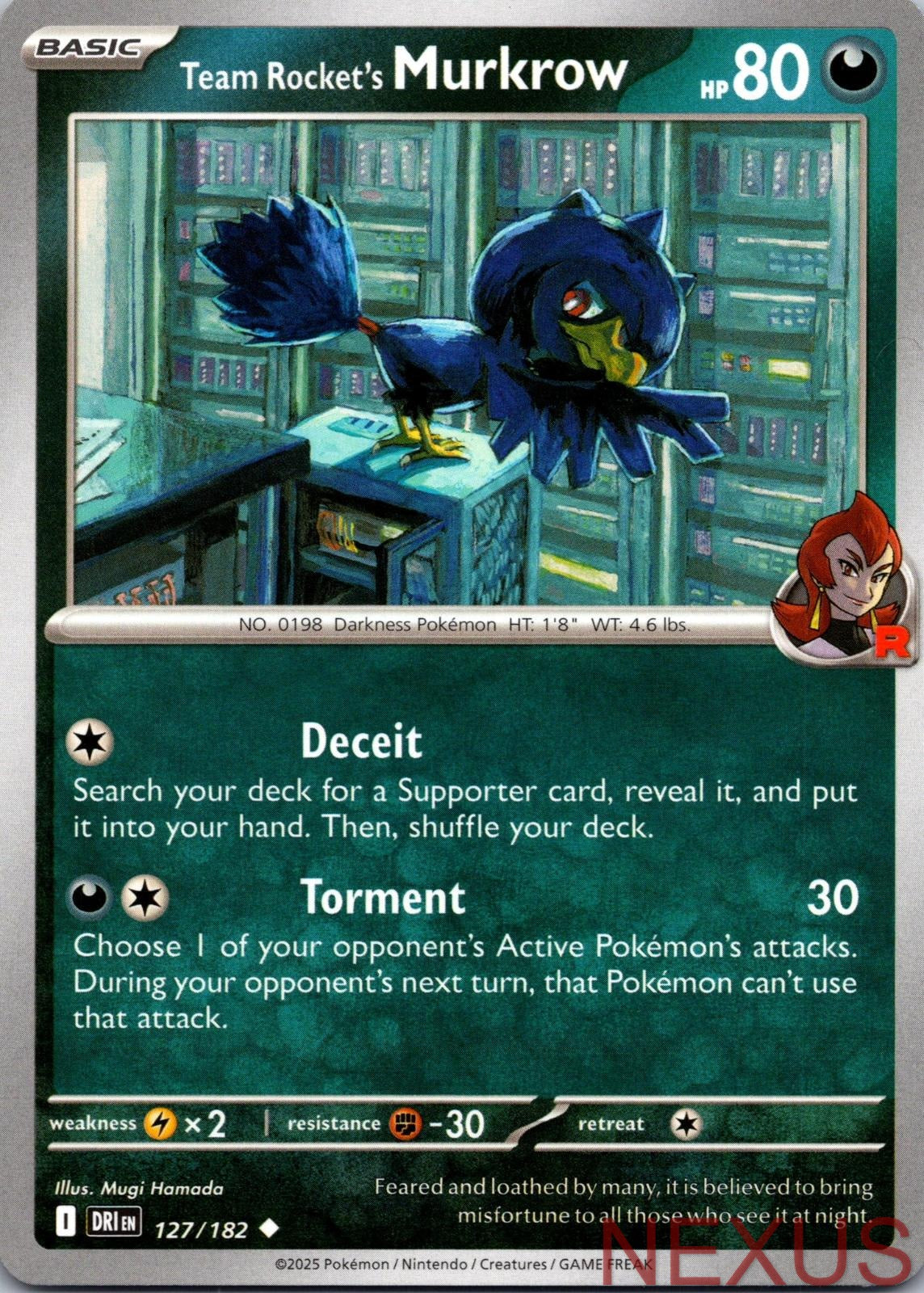 Team Rocket's Murkrow 127/182 Uncommon Near Mint