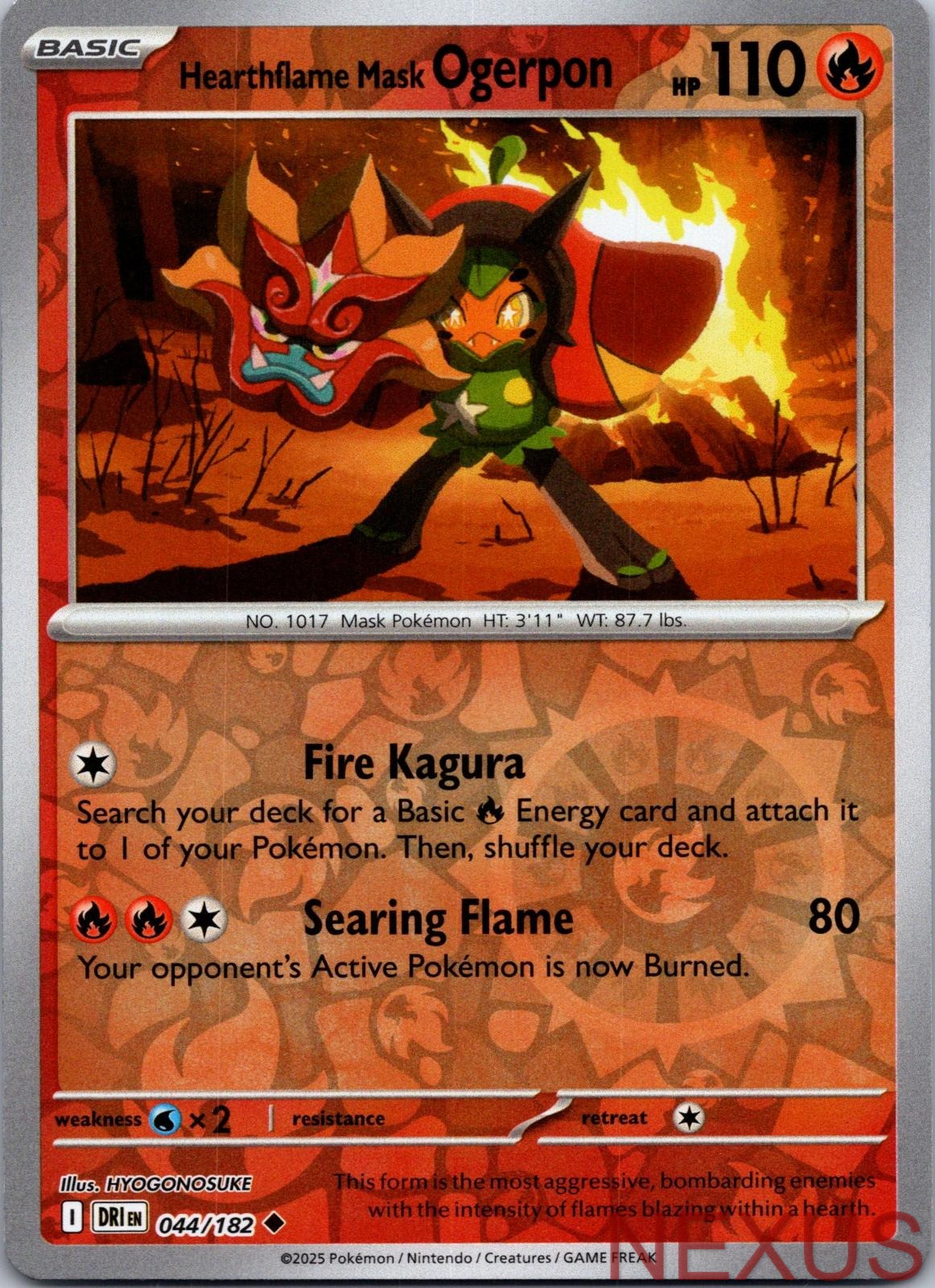 Hearthflame Mask Ogerpon 044/182 Uncommon Reverse Holo Near Mint